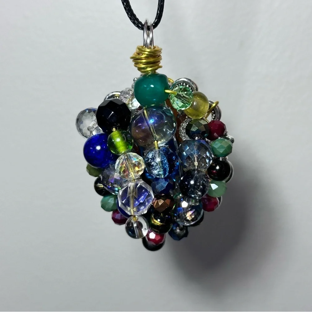 RUBYRUDI OOAK Boho Luxe Crystal Glass Pendant Necklace Cluster Artisan Jewelry